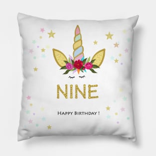 Ninth birthday. Nine. Unicorn Birthday invitation. Party invitation Pillow