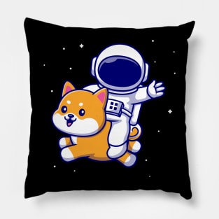 Cute Astronaut Flying With Shiba Inu Dog In Space Cartoon Pillow