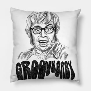 Austin Powers Sketching portrait - groovy baby Pillow