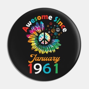 Funny Birthday Quote, Awesome Since January 1961, Retro Birthday Pin