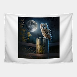 Owl under a full moon Tapestry