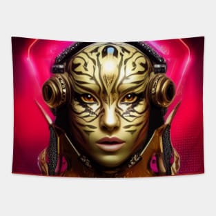 Golden Headphone Tigress Tapestry