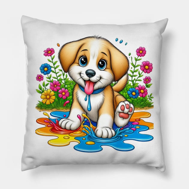 Colorful Splash Baby Dog Pillow by YuYu