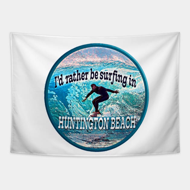 Huntington Beach, California Surfing Logo Tapestry by AmeliaCarrie