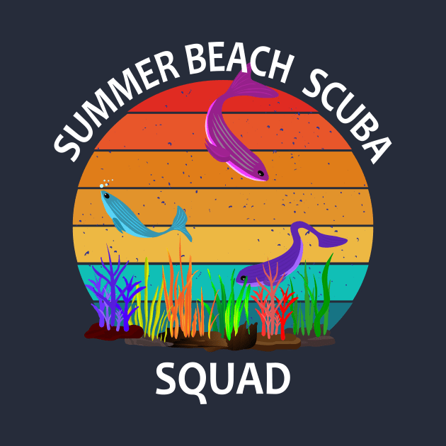 Summer Beach Scuba Squad Funny Cartoon Dolphin Animals Graphic Design Vintage for T-Shirt Vacation Trip by Sodsai