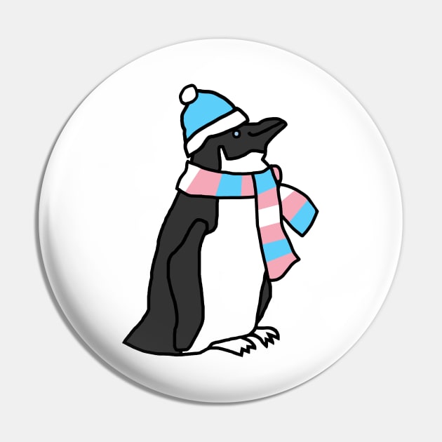 Penguin and Transgender Pride Flag Scarf and Blue Hat Pin by ellenhenryart