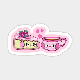 All i need is cake and coffee, Kawaii cake and coffee cartoon. Magnet