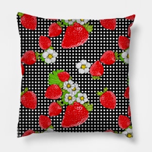 Nina's Strawberry Patch on Black Plaid Design Collection Pillow