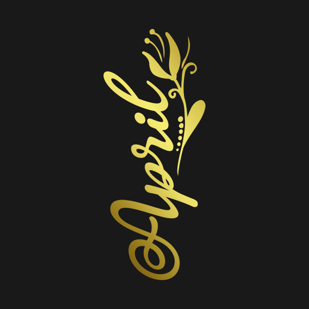 April Name Faux Gold Tulip Flourish by xsylx