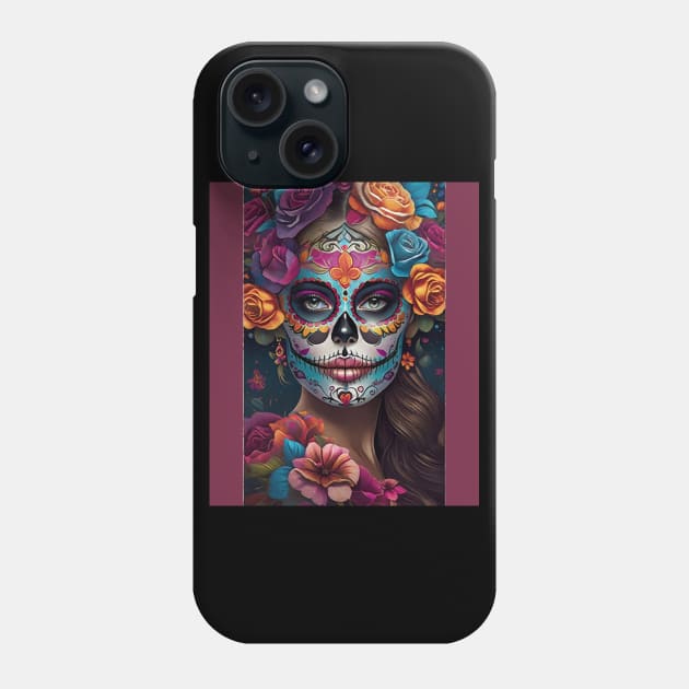 Fiesta of Colors: Woman in Sugar Skull Makeup Art Phone Case by ImaginativeInkPOD