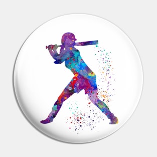 Baseball Batter Girl Watercolor Silhouette Pin