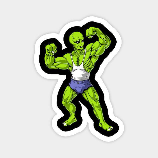 Space Alien Fitness Bodybuilding Magnet by underheaven