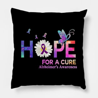 Hope For A Cure Butterfly Flower  Alzheimer's Awareness Pillow