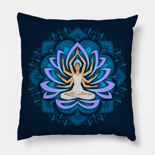 Blue Mandala Woman with Lotus Arms Pillow