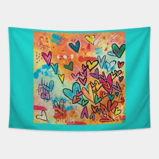 Colorful Abstract Valentines Hearts Design Tapestry