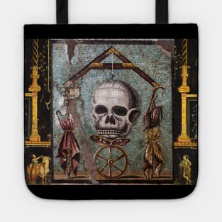 POMPEII COLLECTION / MEMENTO MORI, SKULL ,BUTTERFLY AND WHEEL OF FORTUNE Tote