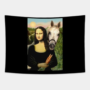 Mona Lisa Offers a Carrot to her Arabian Horse Tapestry