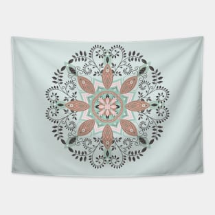 Mint and pink floral mandala Tapestry