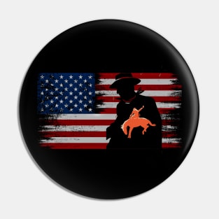 cowboy vintage usa american flag cowboy Rodeo Roping Horse Riding Pin