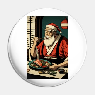 Santa Eating Dinner with Chopsticks Pin