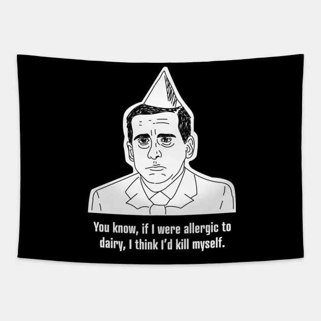 Michael Scott • Allergic to Dairy • The Office Black Shirt Tapestry by FalconArt