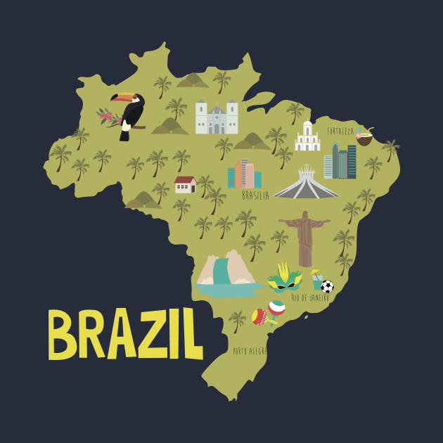 Brazil Illustrated Map by JunkyDotCom