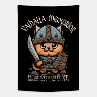 Nordic Norse Valhalla Viking Cat Warrior Tapestry