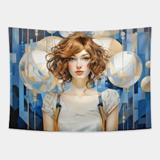 Beauty Woman Retro Abstract Colorful Painting Tapestry