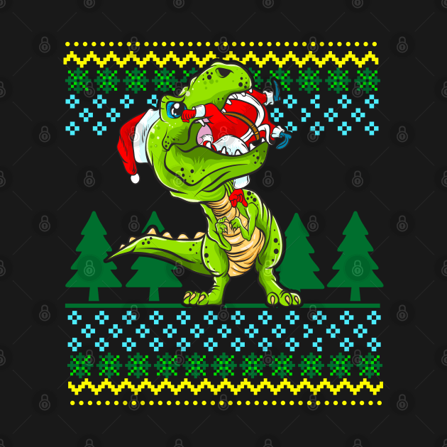 T Rex Eating Santa Claus Christmas Ugly Sweater Pattern by E