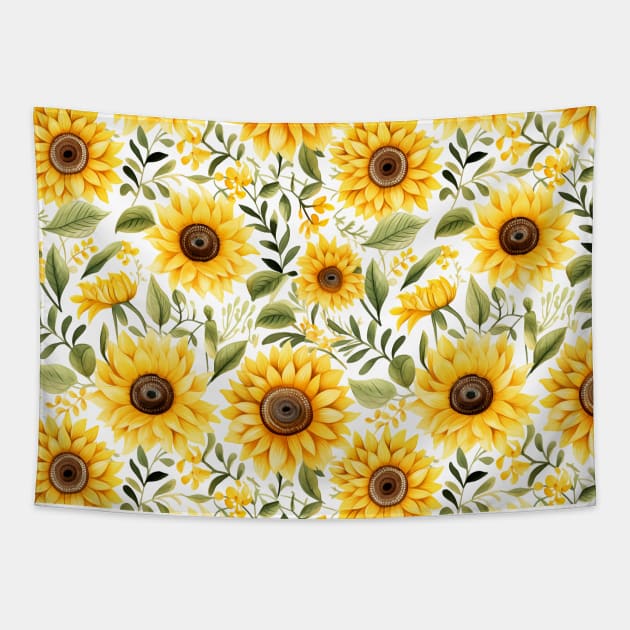 Sunflowers watercolor pattern #6 Tapestry by RunAki