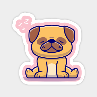 Cute Pug Dog Sitting And Sleeping Cartoon Magnet