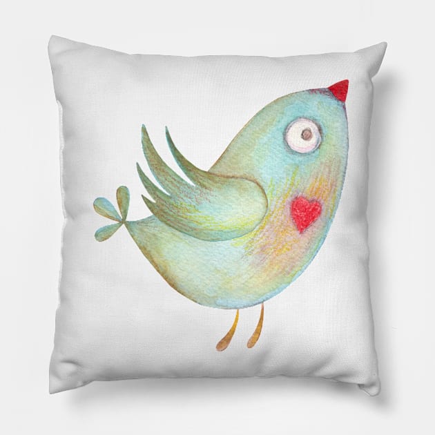 Cute Crayon Bird Pillow by FunnyMoonCosmic