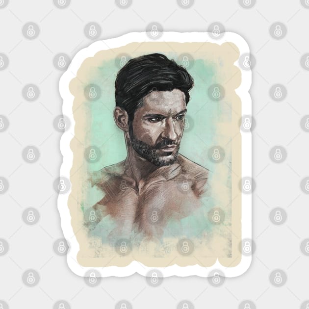 Lucifer Tom Ellis Portrait Magnet by Elizachadwickart 