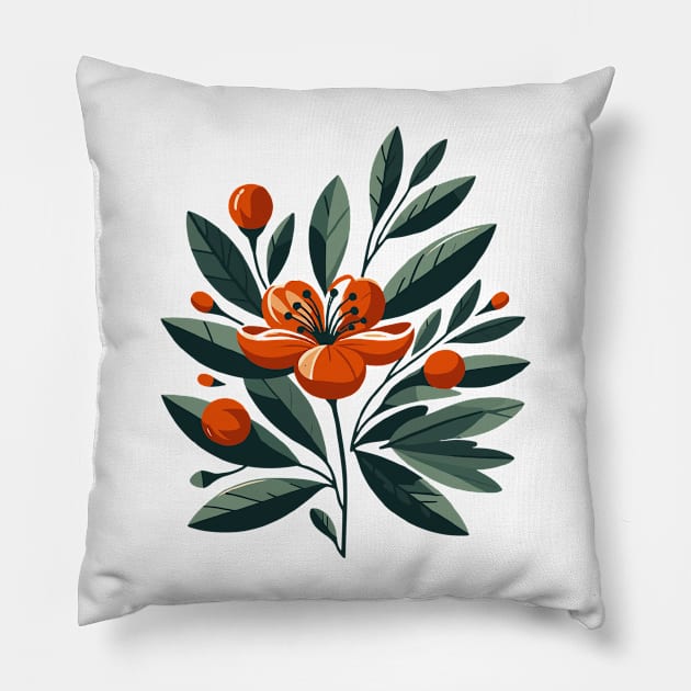 Abstract Orange Flower Pillow by Siha Arts