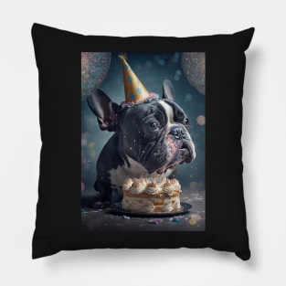Pied French Bulldog Birthday Card #5 Pillow