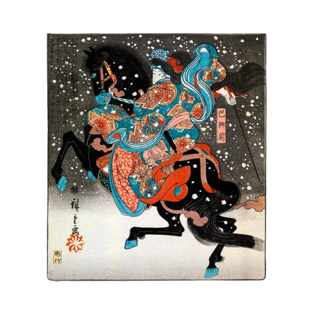 Woman on Galloping Horse in Snow Japan 1845 Utagawa Hiroshige by rocketshipretro