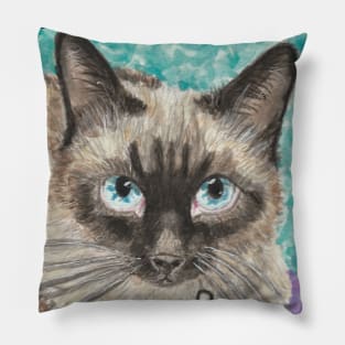 Sadie Bear Siamese  cat watercolor painting Pillow