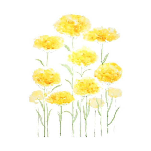 abstract yellow common yarrow flowers watercolor by colorandcolor