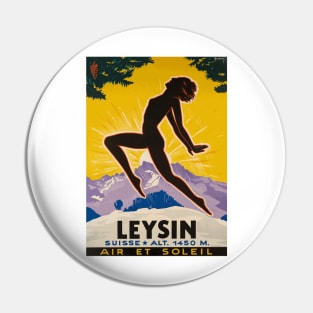 Air and Sun in Leysin, Switzerland - Vintage Travel Poster Design Pin