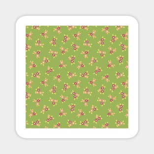 Pink Ditsy Flower Bouquets On Green Magnet