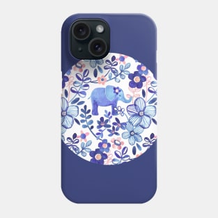 Pale Coral, White and Purple Elephant and Floral Watercolor Pattern Phone Case