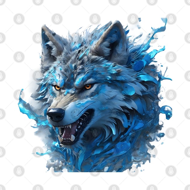 Blue wolf head splash art by Spaceboyishere