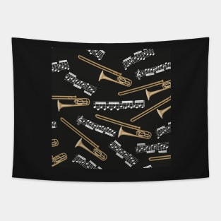 trombones and music notes - black Tapestry