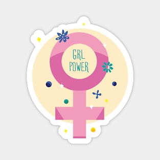 Girl power feminism slogan. Pink symbol of female Magnet