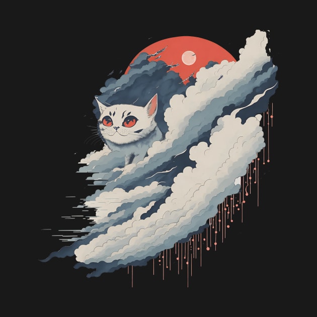 The white cat on top of the clouds by digital creator bbw