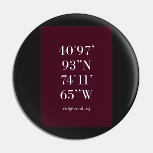 Ridgewood New Jersey Longitude and Latitude Maroon Pin