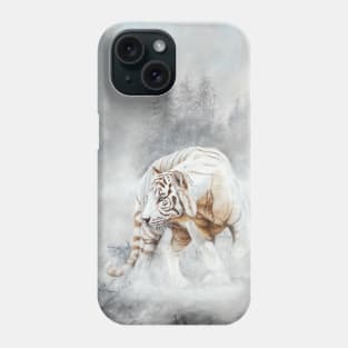 Snow Tiger - white tiger in snow - pastel painting Phone Case