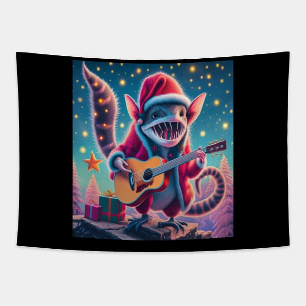 Christmas tree shark possum playing guitar Tapestry by Catbrat