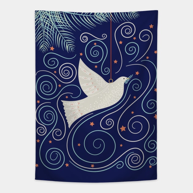 Folk Art Christmas Dove Ornament Tapestry by SWON Design