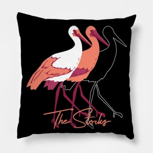 Red and White Stork Birds Illustration Pillow